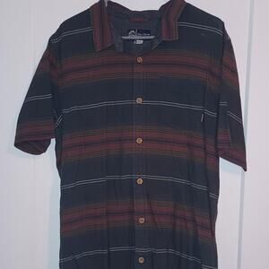 Y2K - O'neill Striped Surf Button-Up Shirt - Mens XL - Burgundy and Navy Boho